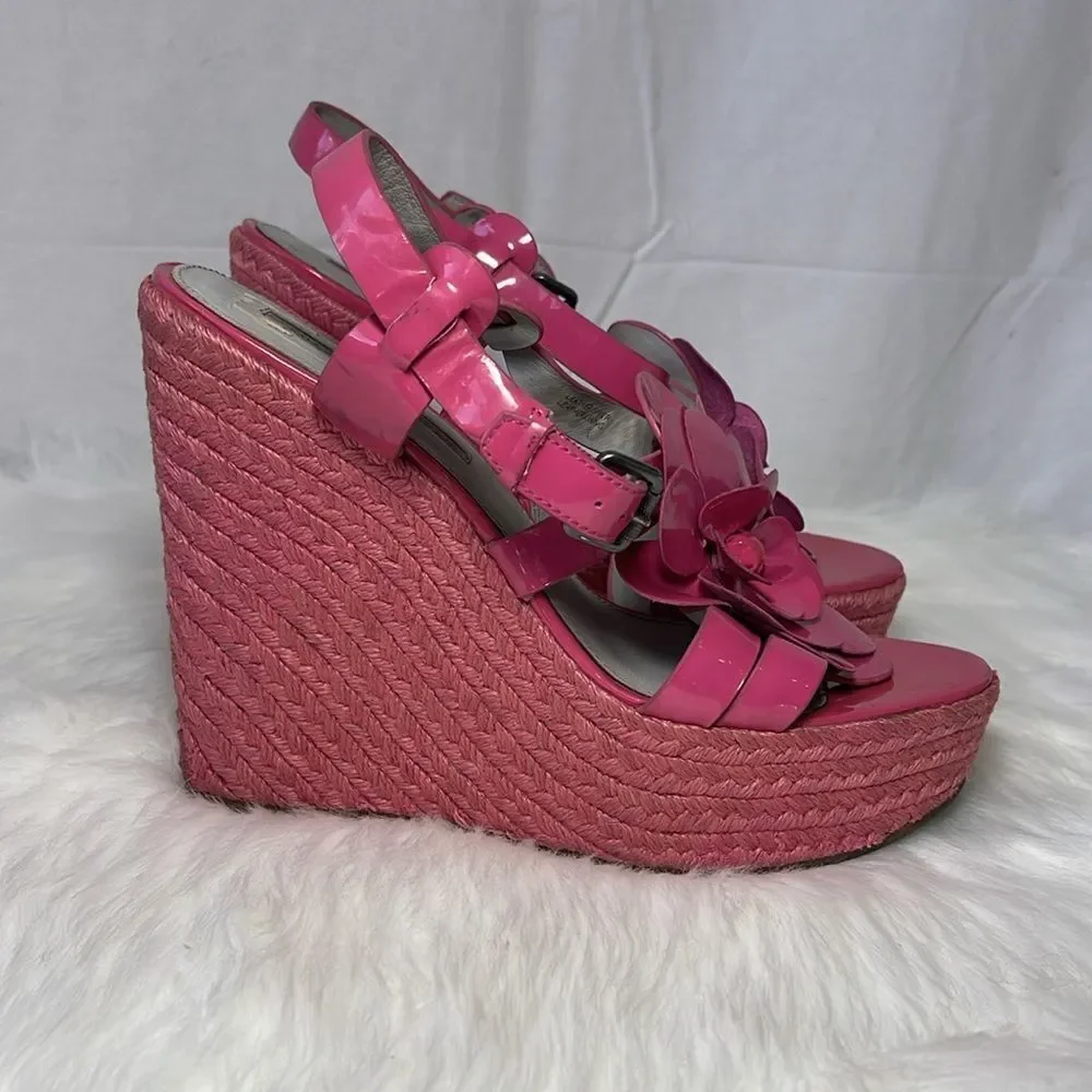 Vera Wang Lavender‎ Penny Pink Patent Espadrille Platform Wedges Sz 10